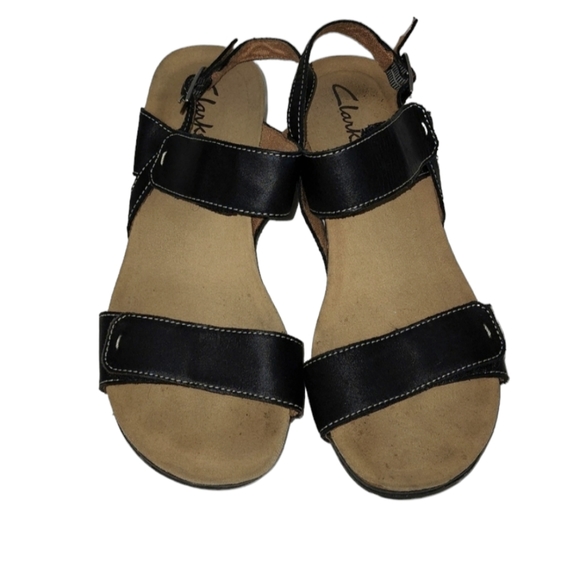 Clarks  Black Leather Sandal Adjustable ‎ Heel and Foot Strap Women's Size 8.5 M - Picture 1 of 11